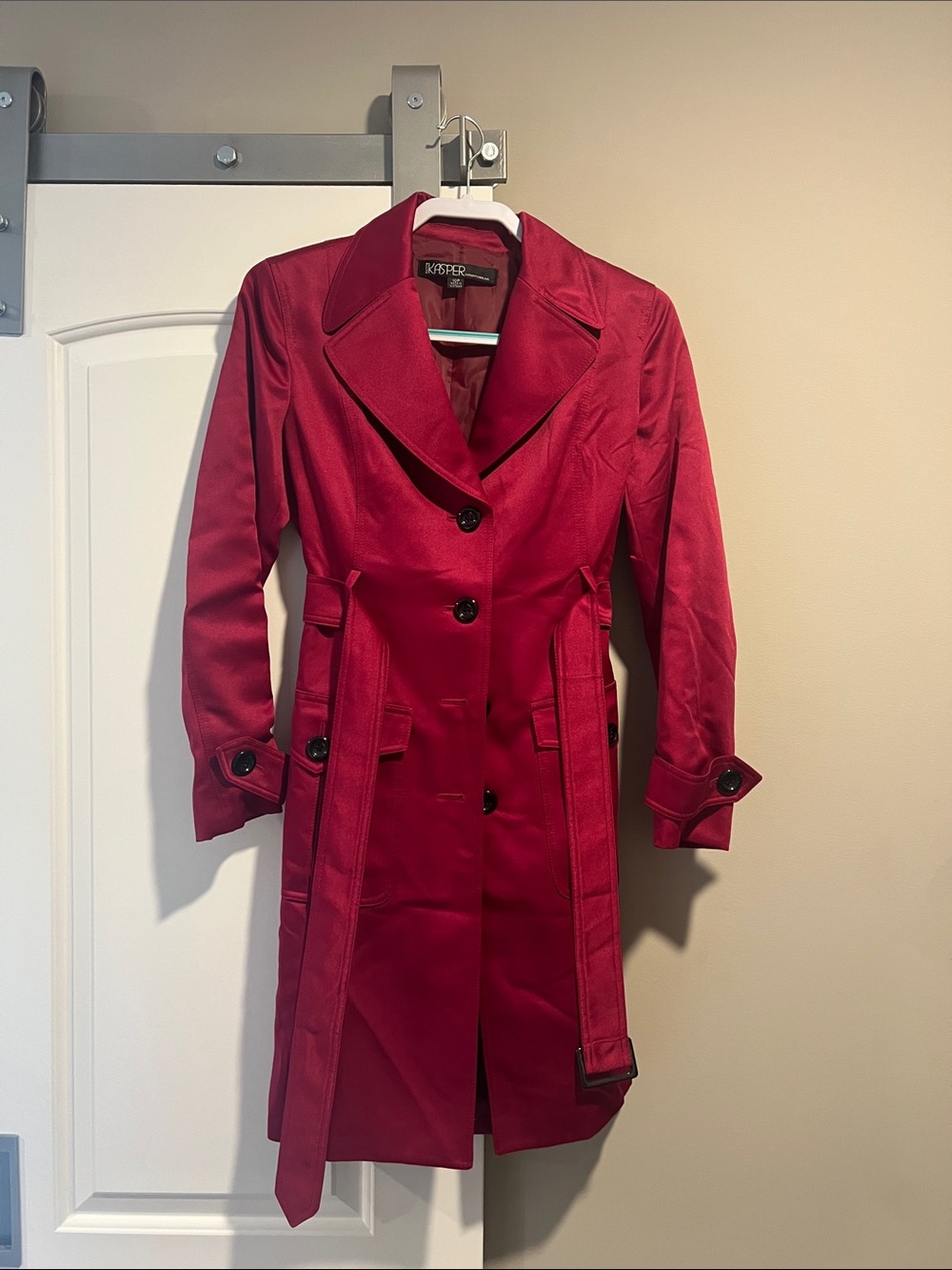 Kasper Red Trench Coat with Belted Waist